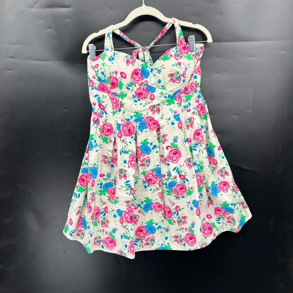 retro y2k 90s halter bra free fit & flare mini dress cottagecore XL - Picture 11 of 11